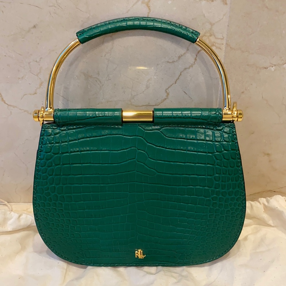 Ralph Lauren Green Croc Embossed Handbag